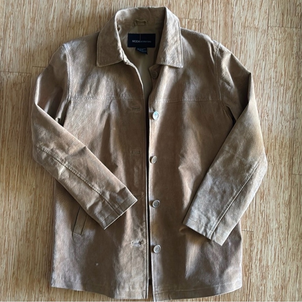 Moda International Leather Jacket in Tan with Beige Lining